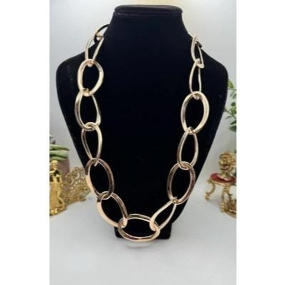MILOR Italy Rose Gold Tone Bronze Chunky Oval Link Necklace 22" Signed Runway